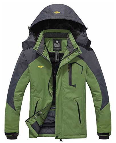 Wantdo Herren Berg Ski Jacke Warmer Winter Fleece Mantel Wasserdichter Atmungsaktive Jacke Outdoor Kapuzen Windbreaker Jacken Grün L von Wantdo