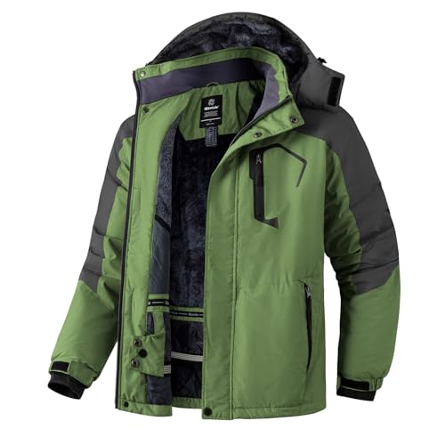 Wantdo Herren Berg Ski Jacke Warmer Winter Fleece Mantel Wasserdichter Atmungsaktive Jacke Outdoor Kapuzen Windbreaker Jacken Grün M von Wantdo