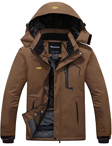 Wantdo Herren Berg Ski Jacke Warmer Winter Fleece Mantel Wasserdichter Atmungsaktive Jacke Outdoor Kapuzen Windbreaker Jacken Kaffee XL von Wantdo