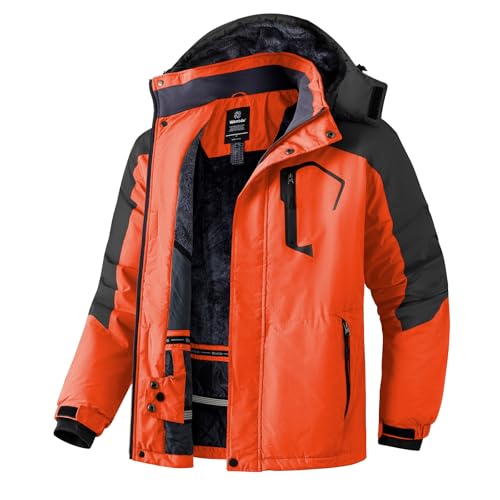 Wantdo Herren Berg Ski Jacke Warmer Winter Fleece Mantel Wasserdichter Atmungsaktive Jacke Outdoor Kapuzen Windbreaker Jacken Orange M von Wantdo