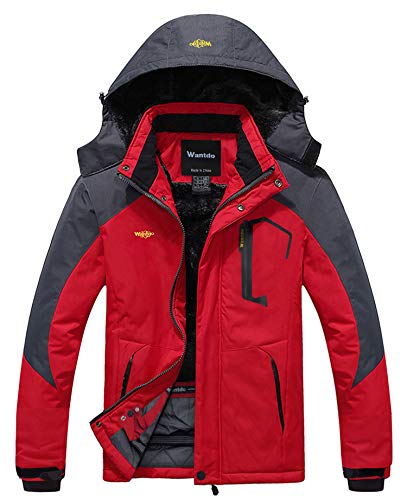 Wantdo Herren Berg Ski Jacke Warmer Winter Fleece Mantel Wasserdichter Atmungsaktive Jacke Outdoor Kapuzen Windbreaker Jacken Rot M von Wantdo