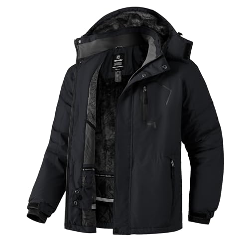 Wantdo Herren Berg Ski Jacke Warmer Winter Fleece Mantel Wasserdichter Atmungsaktive Jacke Outdoor Kapuzen Windbreaker Jacken Schwarz S von Wantdo
