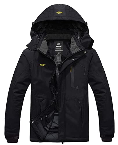 Wantdo Herren Berg Ski Jacke Warmer Winter Fleece Mantel Wasserdichter Atmungsaktive Jacke Outdoor Kapuzen Windbreaker Jacken Schwarz XL von Wantdo