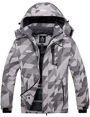 Wantdo Herren Berg Ski Jacke Warmer Winter Fleece Mantel Wasserdichter Atmungsaktive Jacke Outdoor Kapuzen Windbreaker Jacken Schwarz-weiße Flora XL von Wantdo