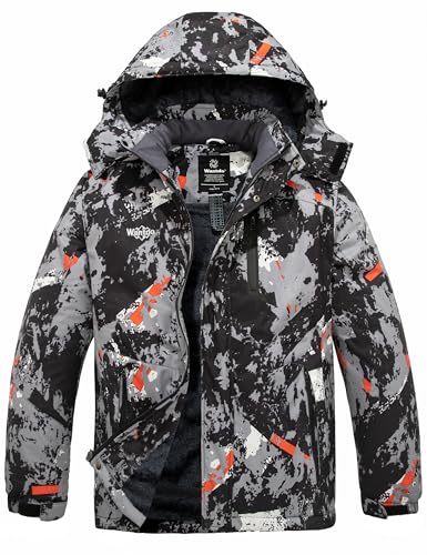 Wantdo Herren Berg Ski Jacke Warmer Winter Fleece Mantel Wasserdichter Atmungsaktive Jacke Outdoor Kapuzen Windbreaker Jacken Tarnung XXL von Wantdo