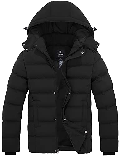 Wantdo Herren Fleece Futter Parka Warm Winter Jacke Quilted Gesteppt Mantel Gepolstert Puffer Jacke Schwarz XL von Wantdo