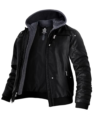 Wantdo Herren Kunstlederjacke Lederjacke Winter Kunstlederjacke Schwarz Winter Jacke Lang Kunstleder Schwarz L von Wantdo