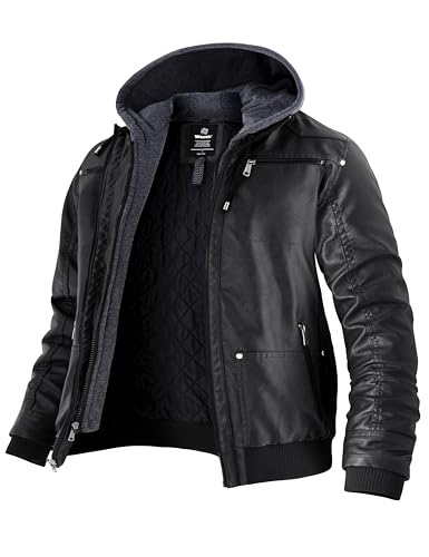 Wantdo Herren Lederjacke Hellbraun Leder Jacken Lederjacke Gefuettert Winter Kunstlederjacke Schwarz Winter Grau-Verdicken M von Wantdo