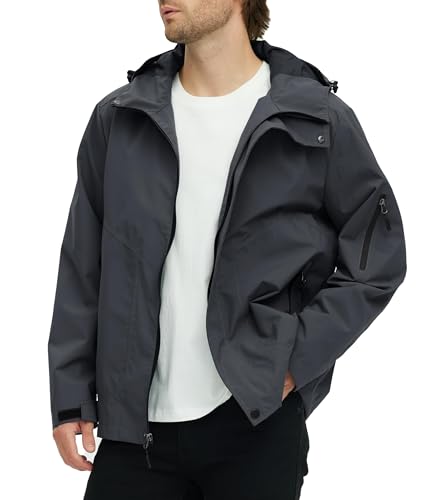 Wantdo Herren Regenjacke Leicht Übergangsjacke Frühling Wasserdicht Wanderjacke Winddicht Regenmantel Atmungsaktiv Fahrrad Jacke Dunkelgrau S von Wantdo