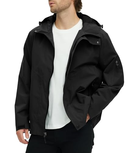 Wantdo Herren Regenjacke Leicht Übergangsjacke Frühling Wasserdicht Wanderjacke Winddicht Regenmantel Atmungsaktiv Fahrrad Jacke Schwarz M von Wantdo