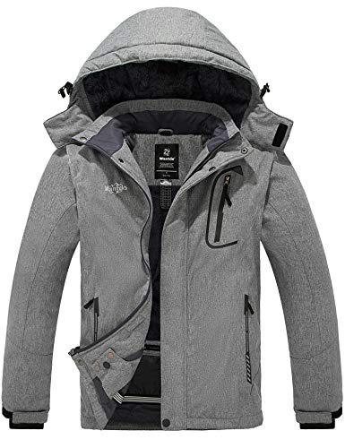 Wantdo Herren Ski Winterjacke wasserdichte Winddichte Snowboardjacke Wandern Freizeit Outdoorjacke Kapuze Mantel Fleece-Futter Regenjacke Grau L von Wantdo