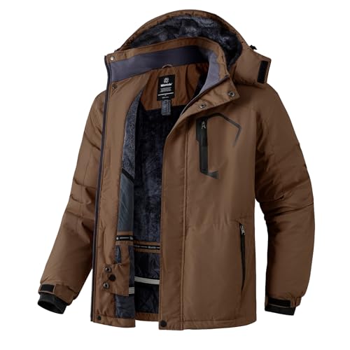 Wantdo Herren Skijacke Wasserdicht Wanderjacke Fleecefutter Kaffee ,DE XL(Herstellergröße: L) von Wantdo