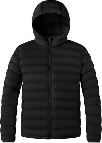 Wantdo Herren Winddicht Winterjacke Warm Outdoor Daunenjacke Packbar Ultraleicht Mantel Weich Kapuzen Oberbekleidung Jacken Schwarz L von Wantdo