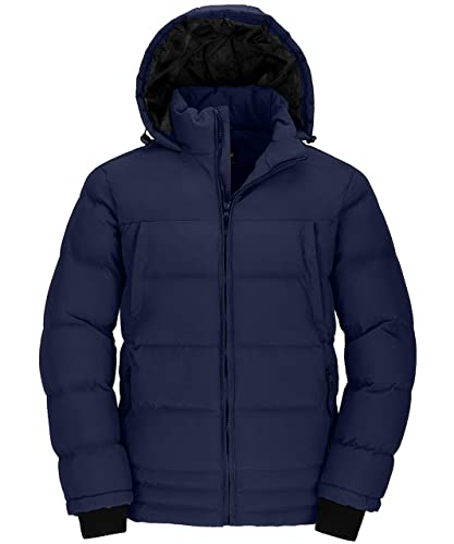 Wantdo Herren Winter Warme Jacke Wasserabweisend Outdoor Jacke Gesteppte Parka Baumwolle Polsterung Mantel Winddichte Jacken mit Kapuze Blau XL von Wantdo