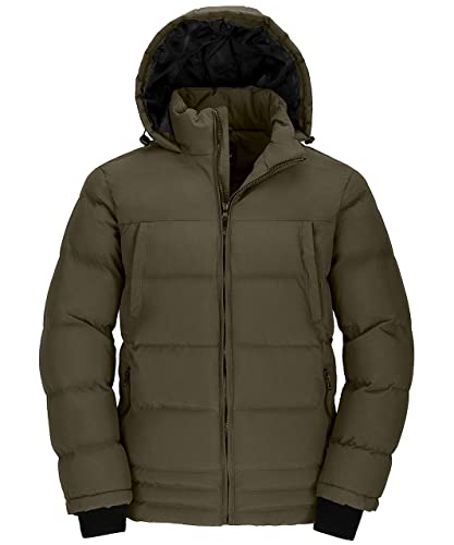 Wantdo Herren Winter Warme Jacke Wasserabweisend Outdoor Jacke Gesteppte Parka Baumwolle Polsterung Mantel Winddichte Jacken mit Kapuze Grün XL von Wantdo