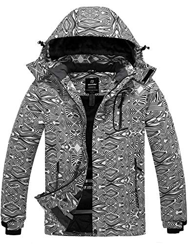 Wantdo Herren Winterjacke Outdoor Kapuzenjacke wasserdichte Skijacke Atmungsaktive Wanderjacke Winddichter SchneeMäntel Verdickte WinterMäntel Schwarz M Weiß XL von Wantdo