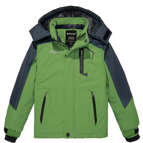 Wantdo Jungen Berg Ski Jacke Warmer Winter Fleece Mäntel Wasserdichter Atmungsaktive Jacke Outdoor Kapuzen Windbreaker Jacken Grün 140-146 von Wantdo