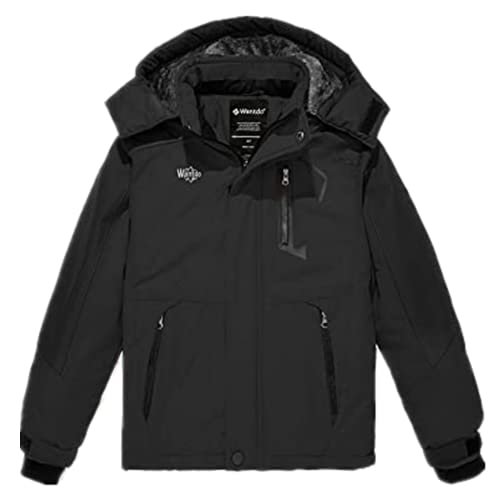 Wantdo Jungen Berg Ski Jacke Warmer Winter Fleece Mäntel Wasserdichter Atmungsaktive Jacke Outdoor Kapuzen Windbreaker Jacken Schwarz 128-134 von Wantdo