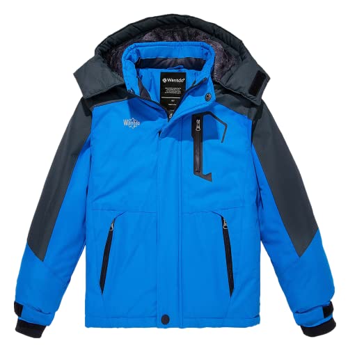 Wantdo Jungen Berg Ski Jacke Warmer Winter Fleece Mäntel Wasserdichter Atmungsaktive Jacke Outdoor Kapuzen Windbreaker Jacken Blau 116-122 von Wantdo