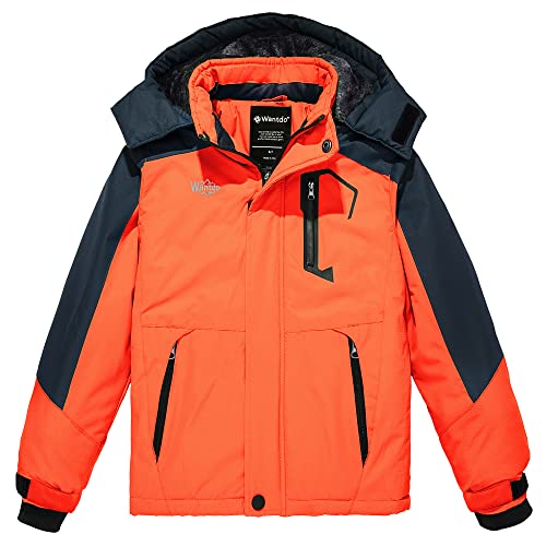 Wantdo Jungen Ski Winterjacke Wandern Windjacke Snowboard Fleecefutter Protektorenjacke Warm Verdickt Outdoorjacke Allwetter Funktions Winterjacke Grau+orange 128-134 von Wantdo