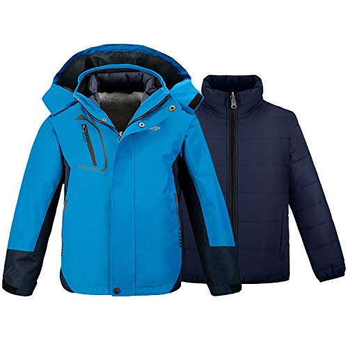 Wantdo Jungen Warm Winter Jacke Abnehmbarer Innenschuh 3-in-1 Jacke Outdoor Snowboardmäntel Kapuzen Windjacke Blau 116-122 von Wantdo