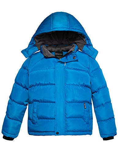 Wantdo Jungen Winter Warm Fleece Mäntel Verdickte Baumwolle Gepolstert Jacke Klassische Winddichte Gesteppte Parka Mäntel Outdoor Kapuzenjacke Blau 116-122 von Wantdo