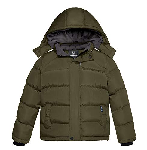 Wantdo Jungen Winter Warm Fleece Mäntel Verdickte Baumwolle Gepolstert Jacke Klassische Winddichte Gesteppte Parka Mäntel Outdoor Kapuzenjacke Grün 116-122 von Wantdo