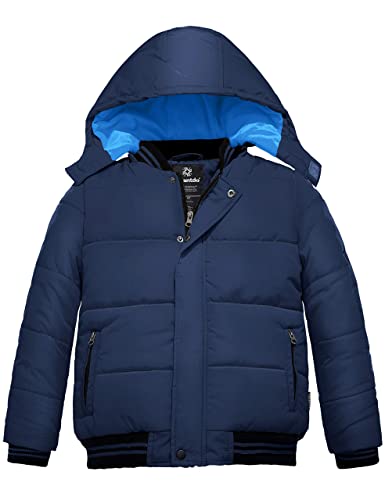 Wantdo Jungen Winter Warm Fleece Mäntel Verdickte Baumwolle Gepolstert Jacke Winddichte Oberbekleidung Mäntel Outdoor Kapuze Jacke Dunkelblau 128-134 von Wantdo