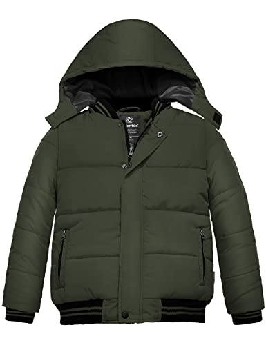 Wantdo Jungen Winter Warm Fleece Mäntel Verdickte Baumwolle Gepolstert Jacke Winddichte Oberbekleidung Mäntel Outdoor Kapuze Jacke Grün 128-134 von Wantdo