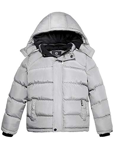 Wantdo Jungen Winter Warm Fleece Mäntel Verdickte Baumwolle Gepolstert Jacke Klassische Winddichte Gesteppte Parka Mäntel Outdoor Kapuzenjacke Grau 128-134 von Wantdo