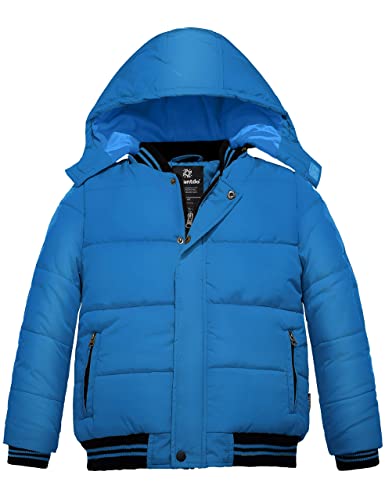 Wantdo Jungen Winter Warm Fleece Mantel Verdickte Baumwolle Gepolstert Jacke Winddichte Oberbekleidung Mantel Outdoor Kapuze Jacke Blau 116-122 von Wantdo