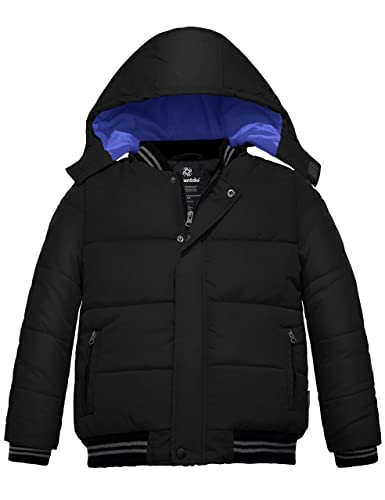 Wantdo Jungen Winter Warm Fleece Mantel Verdickte Baumwolle Gepolstert Jacke Winddichte Oberbekleidung Mantel Outdoor Kapuze Jacke Schwarz 152-158 von Wantdo