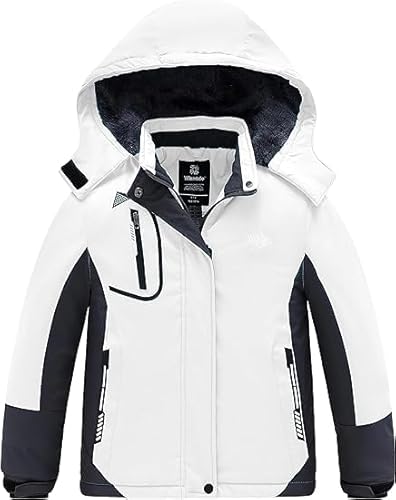 Wantdo Mädchen Berg Ski Jacke Warmer Winter Fleece Mäntel Wasserdichter Atmungsaktive RegenMäntel Outdoor Kapuzen Jacken Beige 116-122 von Wantdo