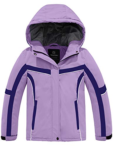 Wantdo Mädchen Ski Jacke Fleece Berg Jacke Winddicht Warm Winter Mantel Isoliert Snowboard Parka Wintermäntel Kapuze Parka Lila 140-146 von Wantdo