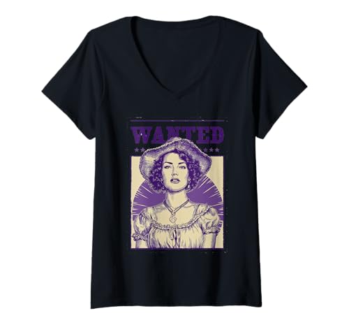 Damen Wanted Cowgirl Poster Western-Stil für Frauen T-Shirt mit V-Ausschnitt von Wanted Cowgirl Poster Western Style Co.