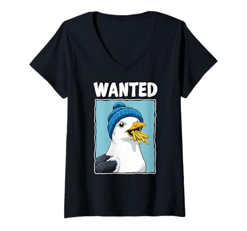Damen Wanted Fries Möwe T-Shirt mit V-Ausschnitt Damen Wanted Fries Möwe T-Shirt mit V-Ausschnitt von Wanted Seagull East Frisian North Sea