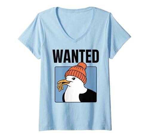Damen Wanted Fries Möwe T-Shirt mit V-Ausschnitt Damen Wanted Fries Möwe T-Shirt mit V-Ausschnitt von Wanted Seagull East Frisian North Sea