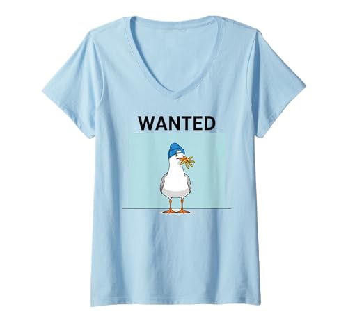 Damen Wanted Fries Möwe T-Shirt mit V-Ausschnitt Damen Wanted Fries Möwe T-Shirt mit V-Ausschnitt von Wanted Seagull East Frisian North Sea