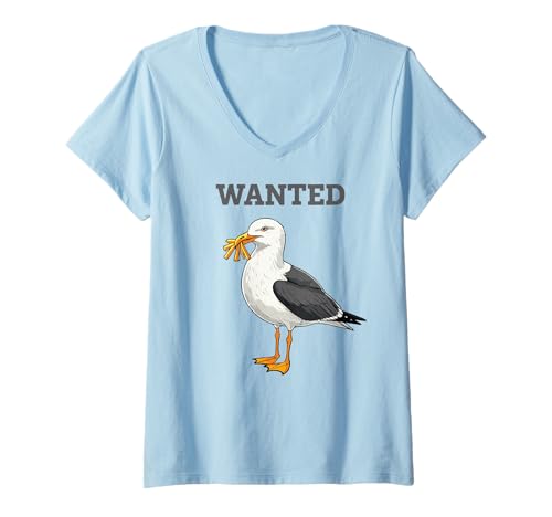Damen Wanted Fries Möwe T-Shirt mit V-Ausschnitt Damen Wanted Fries Möwe T-Shirt mit V-Ausschnitt von Wanted Seagull East Frisian North Sea
