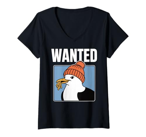 Damen Wanted Fries Möwe T-Shirt mit V-Ausschnitt Damen Wanted Fries Möwe T-Shirt mit V-Ausschnitt von Wanted Seagull East Frisian North Sea