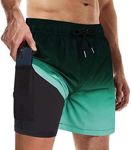 Wantonfy Badehose für Herren mit Kompression 2 in 1 Badeshorts Schnelltrocknend Schwimmhose Männer Trainingshose mit Innenfutter Boardshorts von Wantonfy