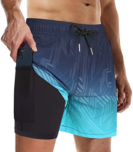 Wantonfy Badehose für Herren mit Kompression 2 in 1 Badeshorts Schnelltrocknend Schwimmhose Männer Trainingshose mit Innenfutter Boardshorts von Wantonfy