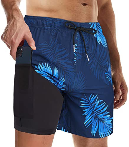 Wantonfy Badehose für Herren mit Kompression 2 in 1 Badeshorts Schnelltrocknend Schwimmhose Männer Trainingshose mit Innenfutter Boardshorts von Wantonfy