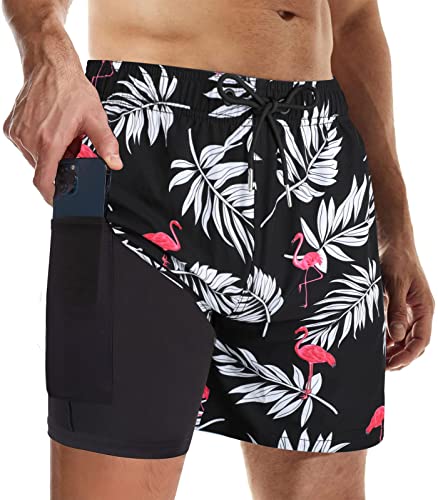 Wantonfy Badehose für Herren mit Kompression 2 in 1 Badeshorts Schnelltrocknend Schwimmhose Männer Trainingshose mit Innenfutter Boardshorts von Wantonfy