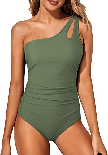 Wantonfy Damen Badeanzug Bademode One Shoulder Badeanzug Damen Swimsuit Push up Schwimmanzug Einteilige Bauchweg Sommer Swimsuit von Wantonfy