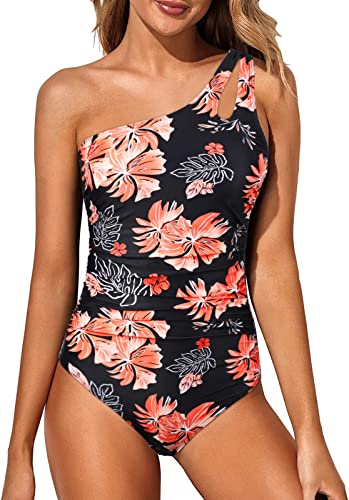 Wantonfy Damen Badeanzug Bademode One Shoulder Badeanzug Damen Swimsuit Push up Schwimmanzug Einteilige Bauchweg Sommer Swimsuit von Wantonfy