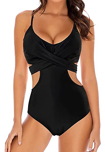 Wantonfy Damen Badeanzug High Waist Bademode Einteilige Strandmode V Ausschnitt Swimsuit von Wantonfy