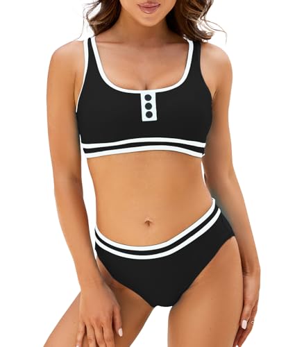 Wantonfy Damen Bikini Sets Zweiteiliger Badeanzug Bademode Swimsuit High Waist Schwimmanzug von Wantonfy