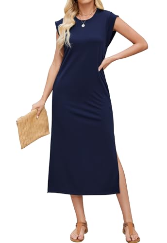 Wantonfy Damen Kleider Maxikleid Ärmellos Kleid Klassiker Midikleid Sommer mit Schlitz und Taschen Wantonfy Damen Kleider Maxikleid Ärmellos Kleid Klassiker Midikleid Sommer mit Schlitz und Taschen von Wantonfy