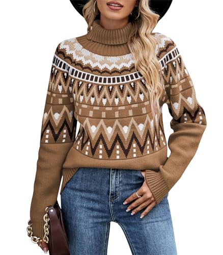 Wantonfy Damen Pullover Rollkragenpullover Langarm Strickpullover Weihnachtspullover Rundhalsausschnitt Casual Lose Pulli Pullover Damen Winter Oberteile von Wantonfy